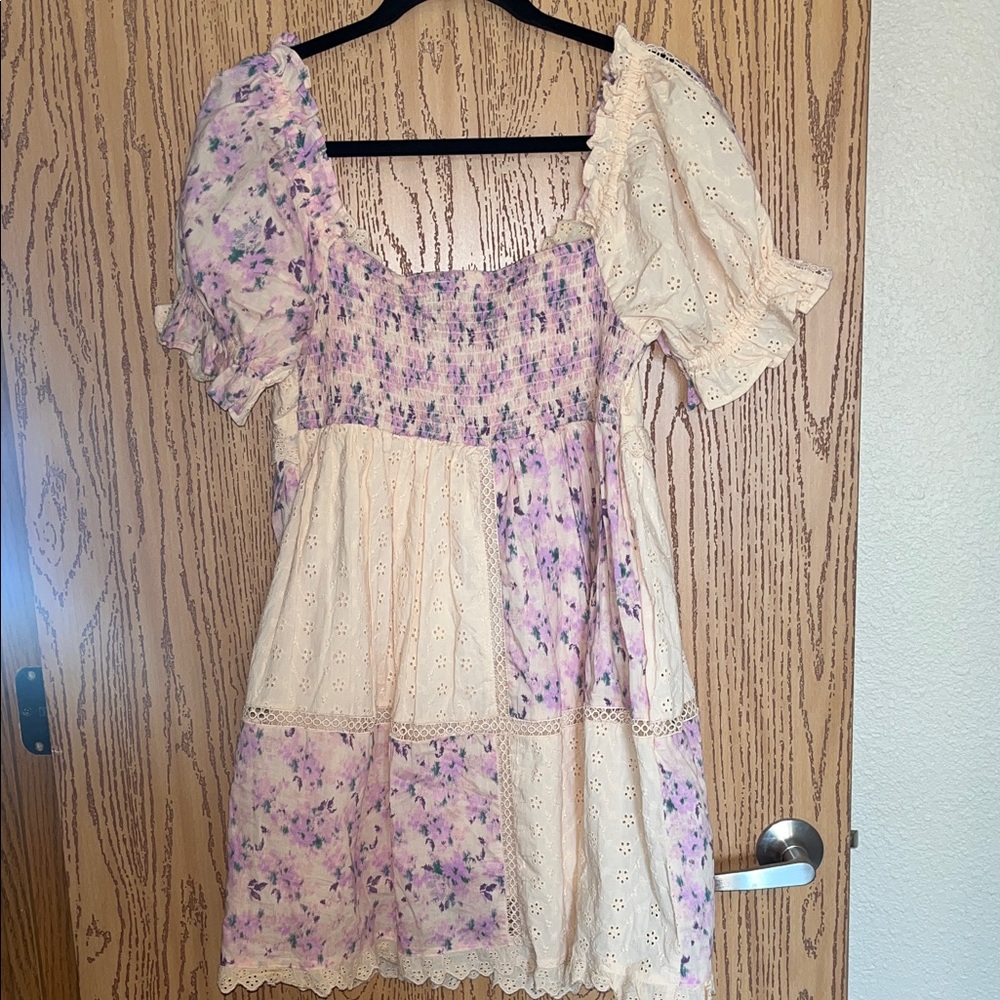Floral Patchwork Dress with Puff Sleeves - Picture 4 of 11